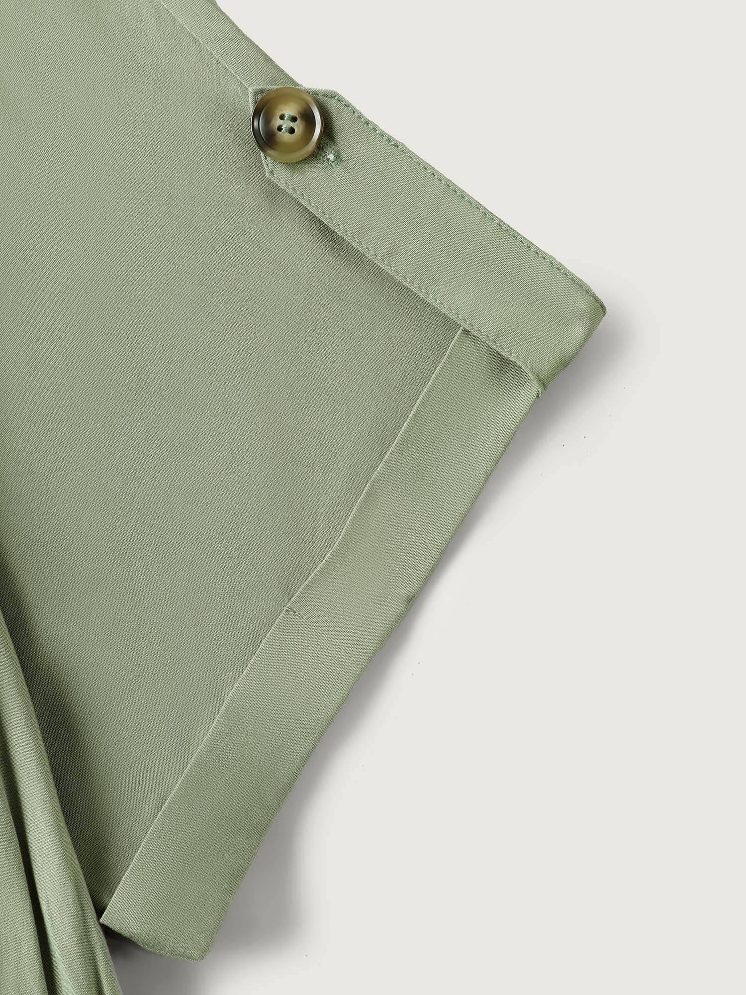 Rayon Button Detail Belted Pockets Midi Dress