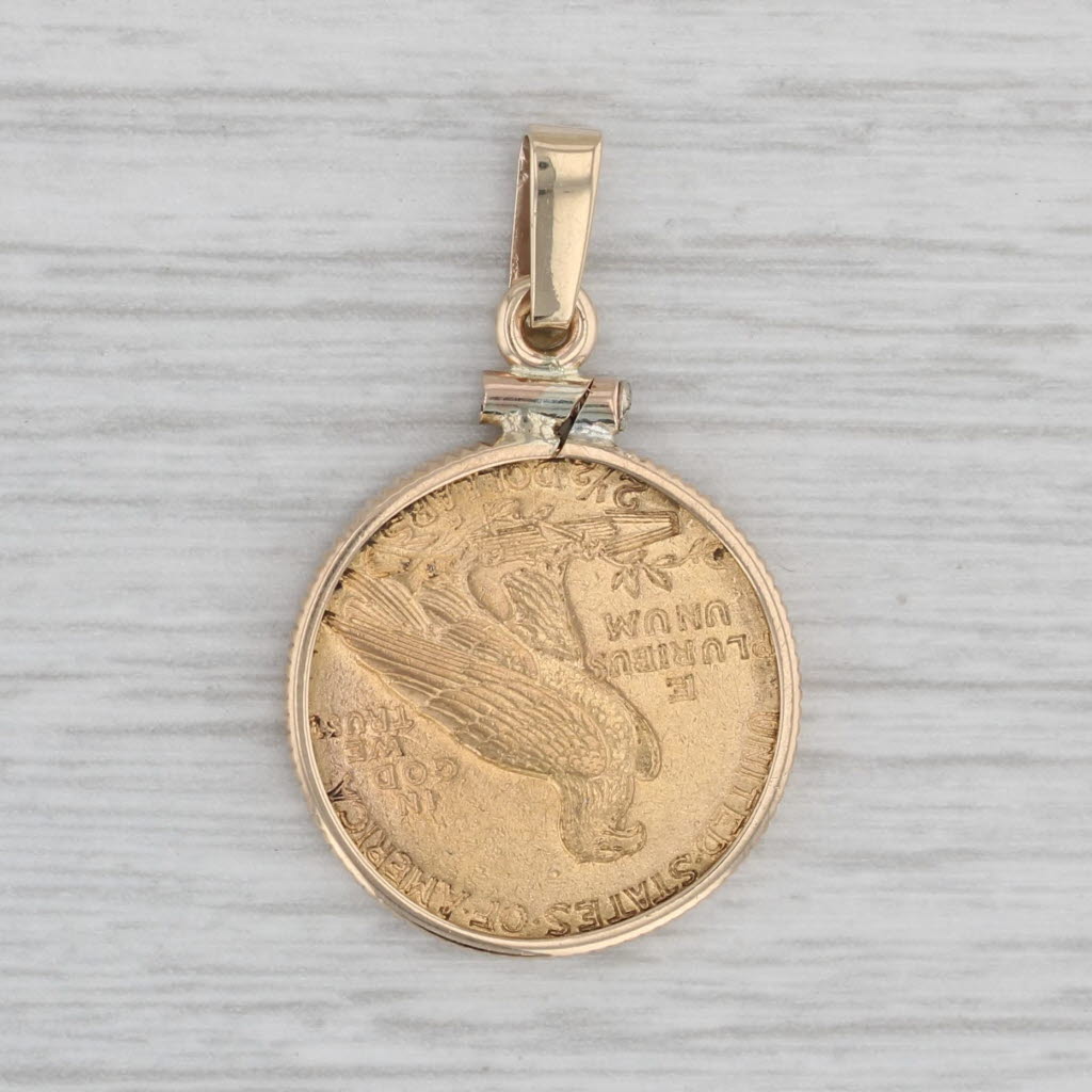 1911 Indian Head $2.5 Gold Coin Pendant 14k 900 American Eagle