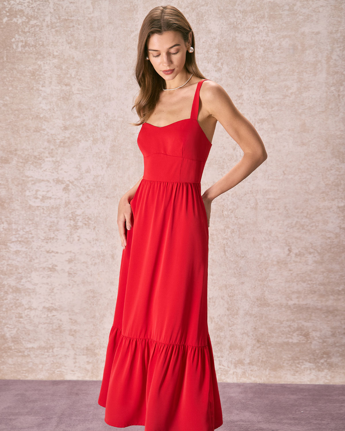 The Red Sweetheart Neck Layered Slip Maxi Dress