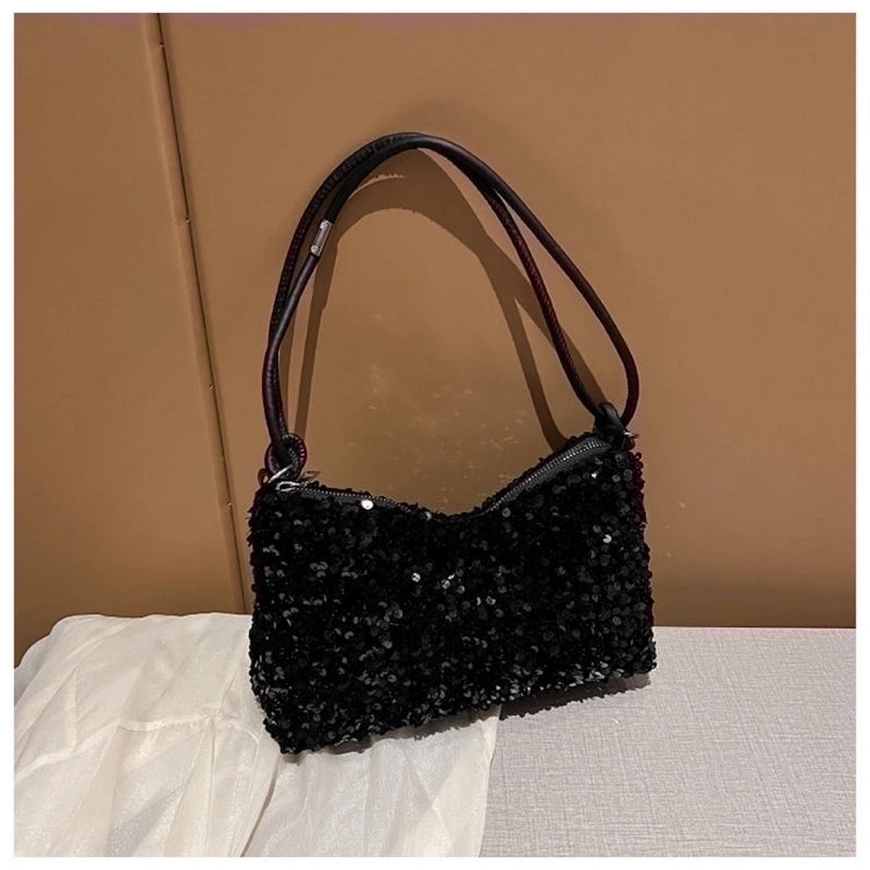 Women's Small Polyester Sequins Vintage Style Streetwear Dumpling Shape Zipper Shoulder Bag Underarm Bag