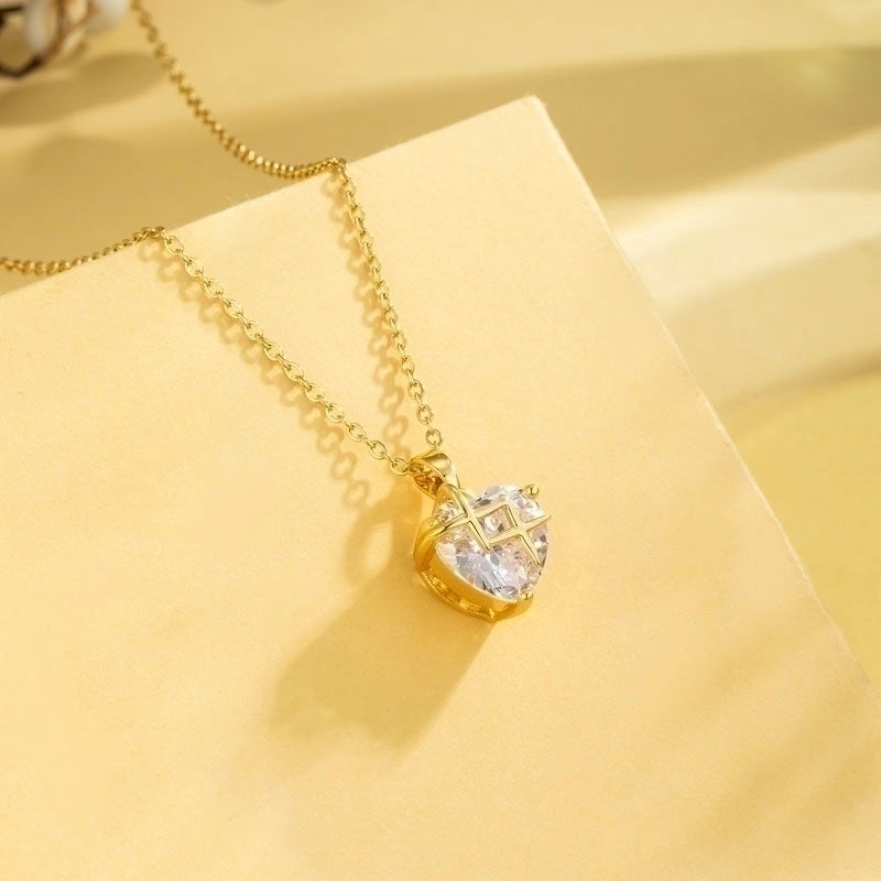 2 Pieces Stainless Steel Titanium Steel 18K Gold Plated Casual Elegant Plating Inlay Cross Heart Shape Flower Zircon Pendant Necklace