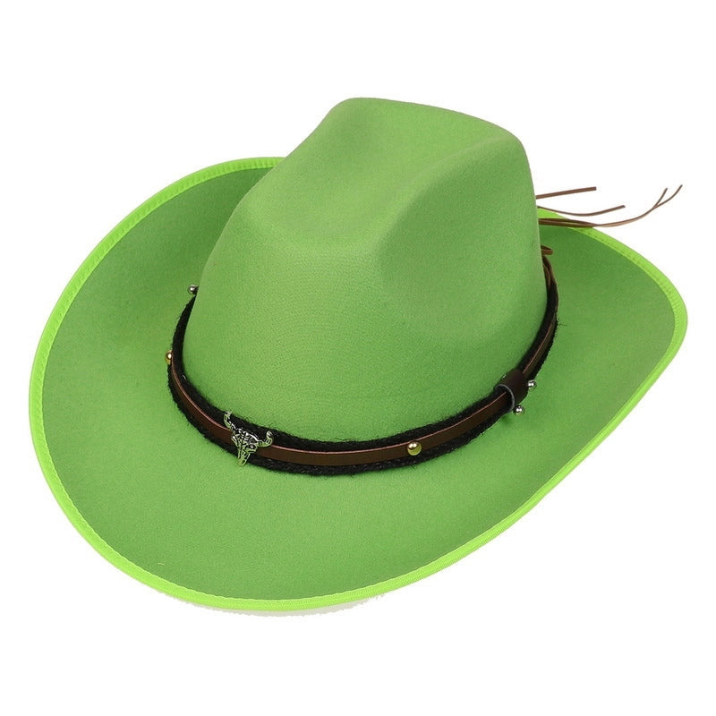 New Woolen Hat Western Denim Top Hat Men And Women Couple Hat Big Brim Curling Felt Hat