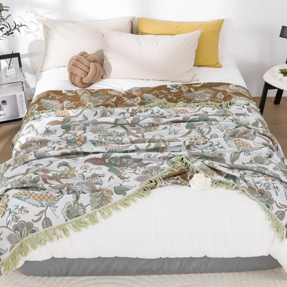 Floral Tassel Cotton Blanket