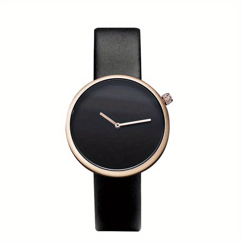 PU Leather Strap Round Dial Quartz Watch Simple Wristwatch Without Second Hand Without Scale