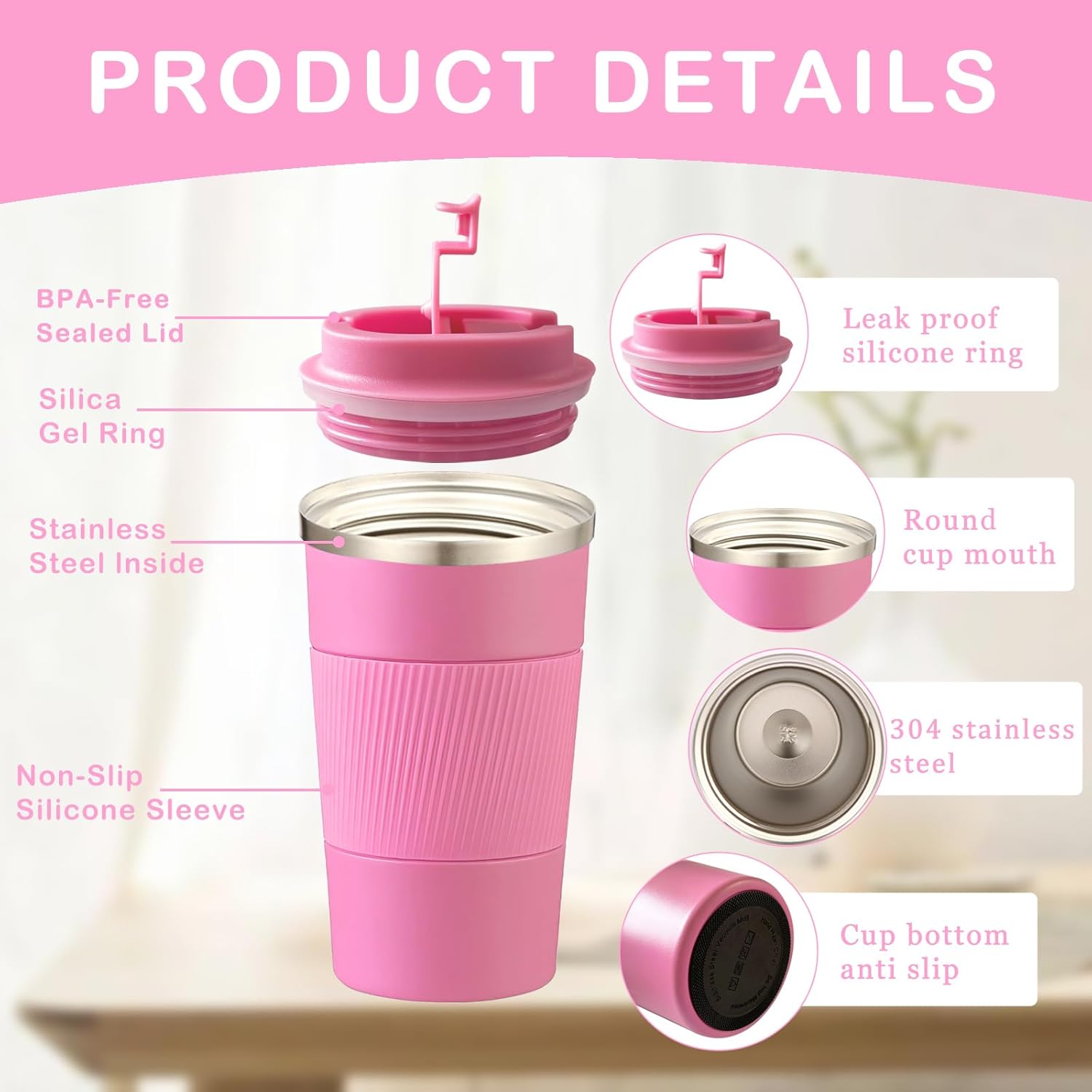 Senshuomy Travel Mug, Insulated Coffee Cup with Leakproof Lid, Reusable Coffee Cups Travel Cup, Stainless Steel thermaol Mug for Hot Cold Drinks (Green 380ml)