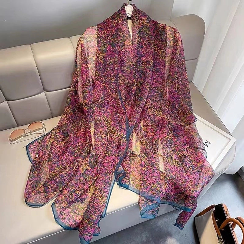 Spring And Summer New Yourou Silk Scarf Large Size Printed Beach Towel Dot Travel Vacation Sunscreen Scarf Women's Spot