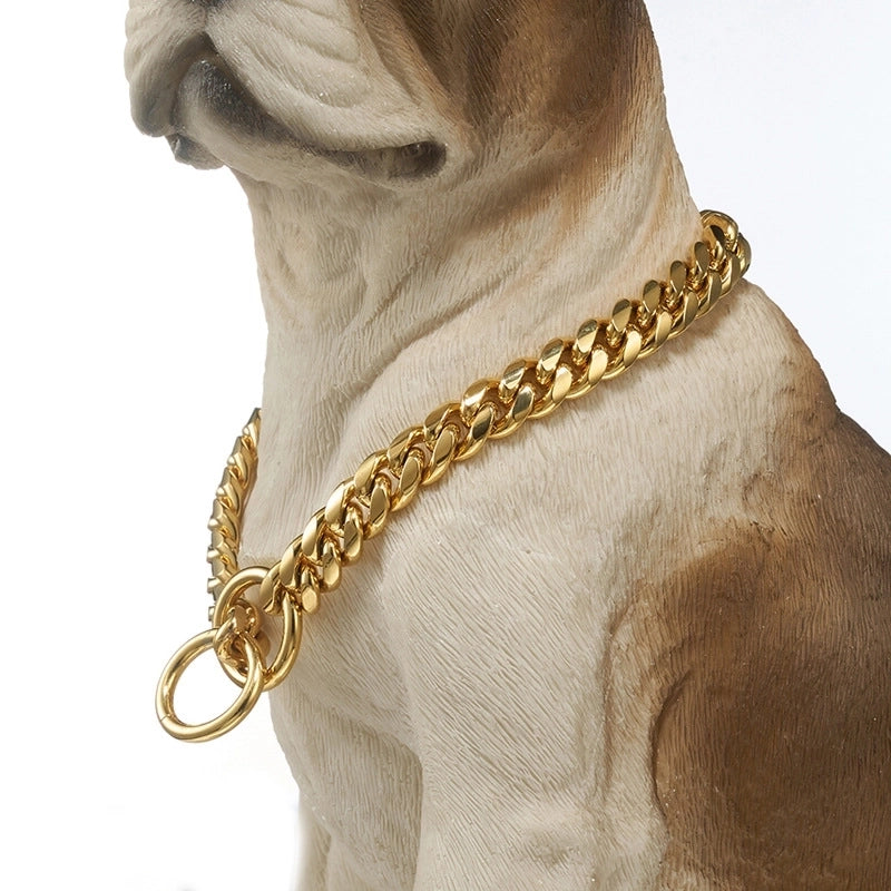 10mm Small And Medium-sized Pet Dog Chain Stainless Steel Titanium Steel Gold Cuban Chain Dog Collar Necklace Cat Chain One-piece Delivery