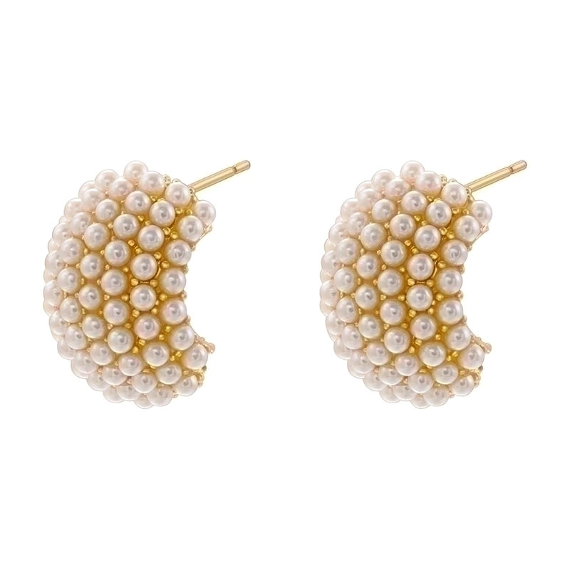 1 Pair Casual Elegant Minimalist C Shape Water Droplets Plating Inlay Copper Artificial Pearls 18k Gold Plated Earrings