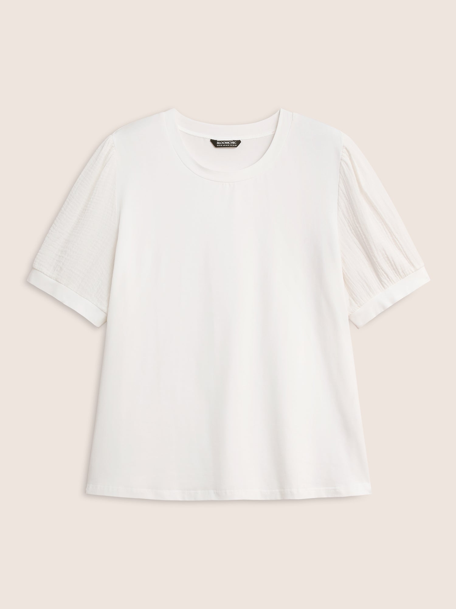 Plain Textured Patchwork Lantern Sleeve T-shirt