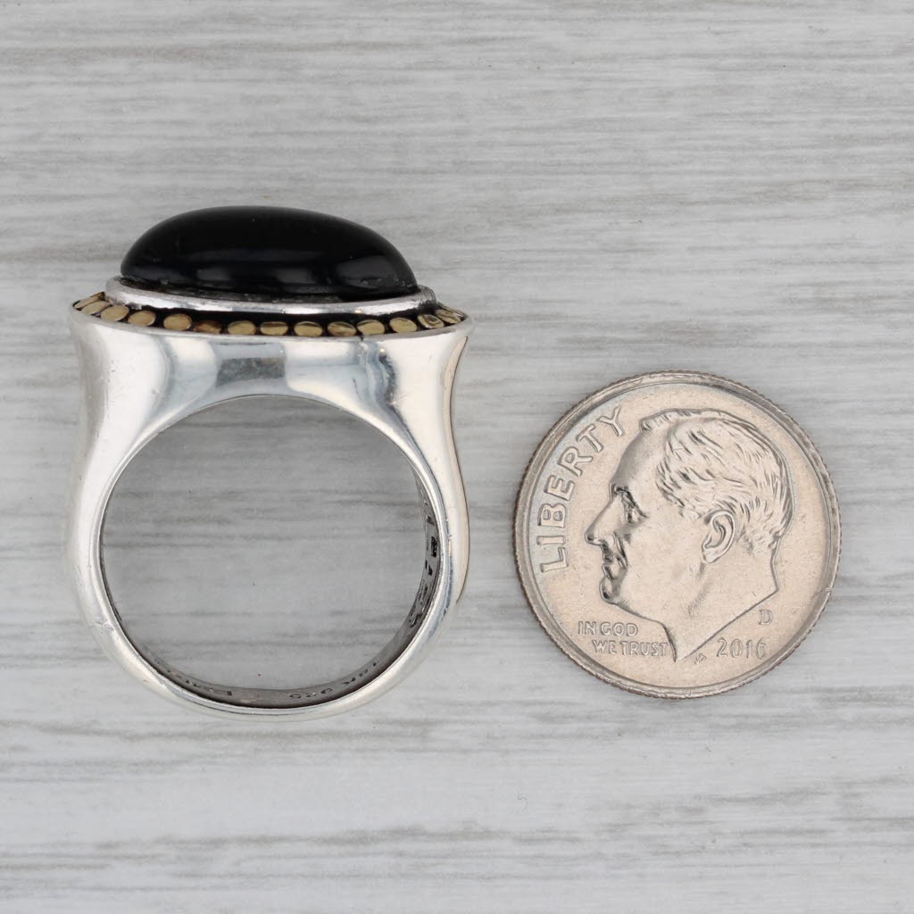 Effy Black Glass Cabochon Ring Sterling Silver 10k Gold Size 7