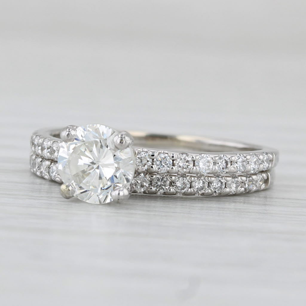 1.42ctw Round Diamond Engagement Ring Wedding Band Bridal Set 14k Gold GIA
