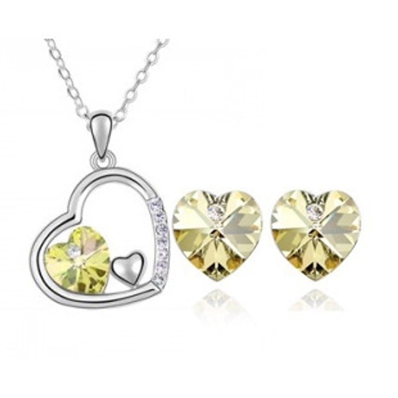 Alloy Inlaid Crystal Heart Artificial Gemstones Crystal Jewelry Sets