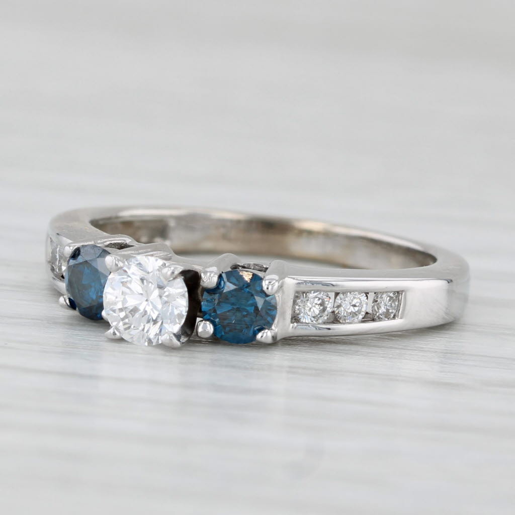 0.69ctw Round White Blue Diamond Engagement Ring 10k White Gold Size 5.75