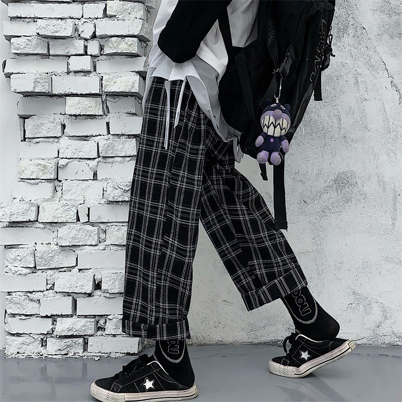 Black white plaid pants KF81444