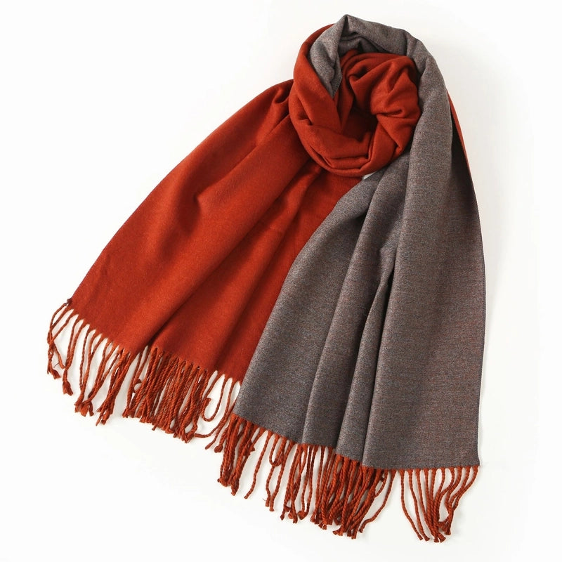 Women's Elegant Minimalist Color Block Imitation Dehaired Angora Tassel Scarf