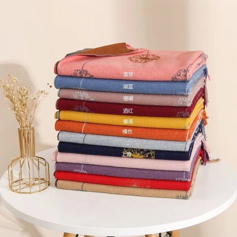 Ruibei Dandelion Cashmere Scarf Winter Thickened  Versatile Women's Warm Gift Double-sided Scarf