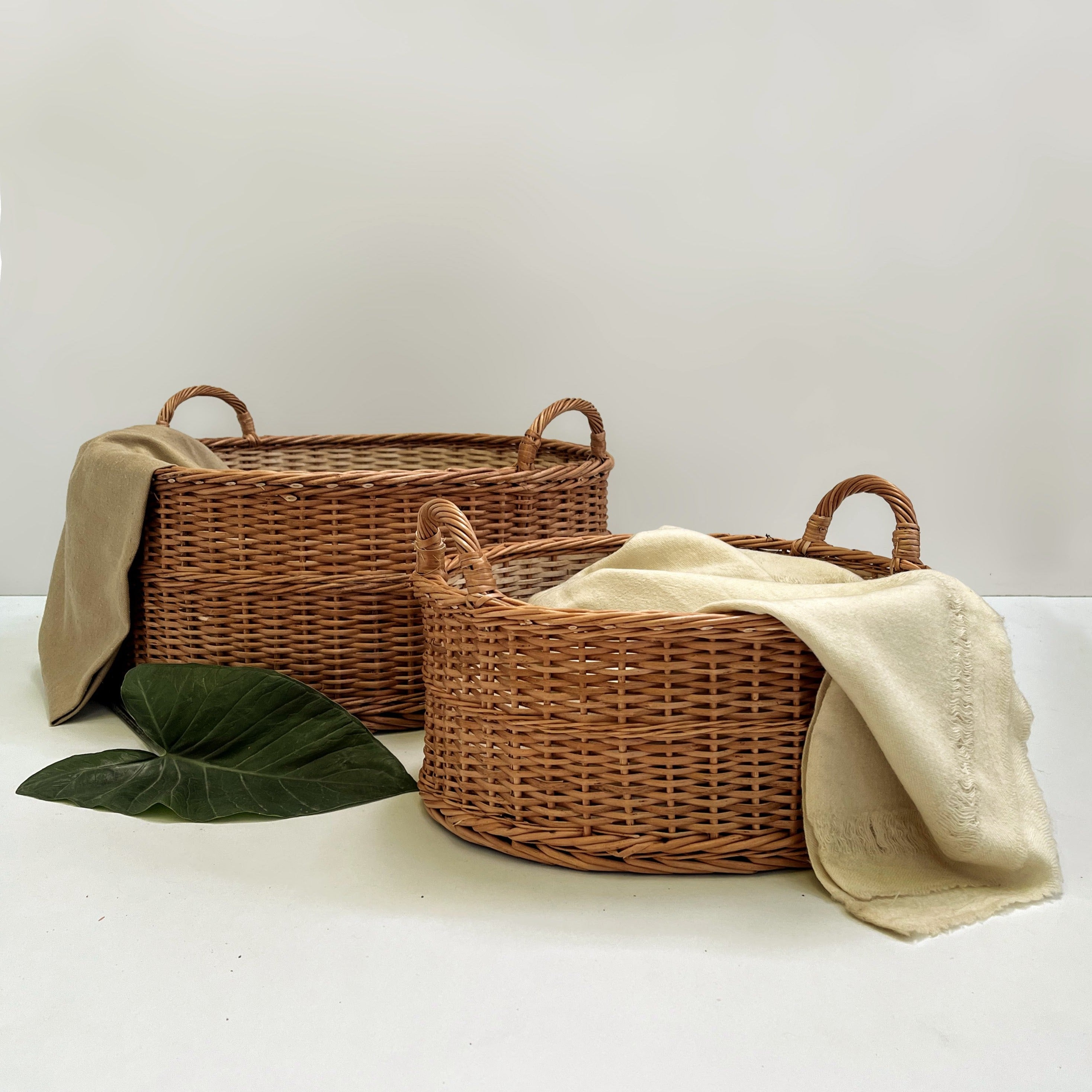 Peony Basket: Wicker Handwoven Storage Basket | Picnic Colourful Cane Basket [30cm/12in(Dia) X 15cm/6(H). 45cm/18in X 20cm/8in(H). 45cm/18in(Dia) X 30cm/12in(H)]