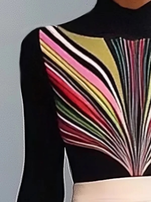 Long Sleeves Skinny Contrast Color Printed High Neck T-Shirts Tops