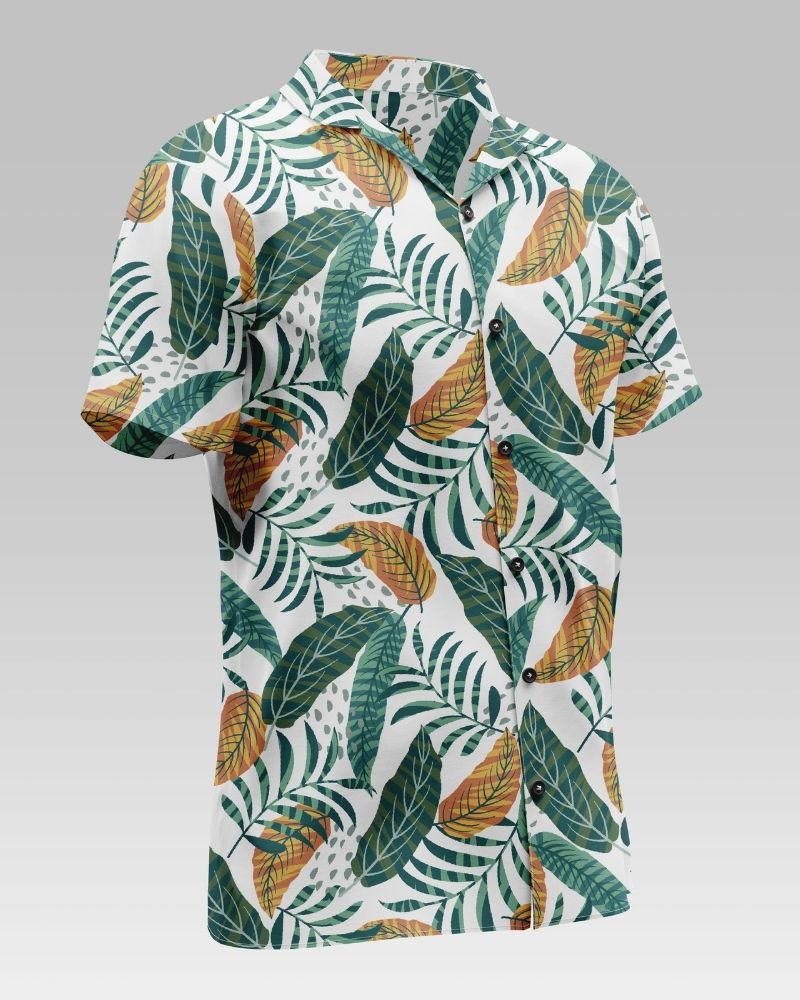 Lanceolate Leaf Print Shirt For Men