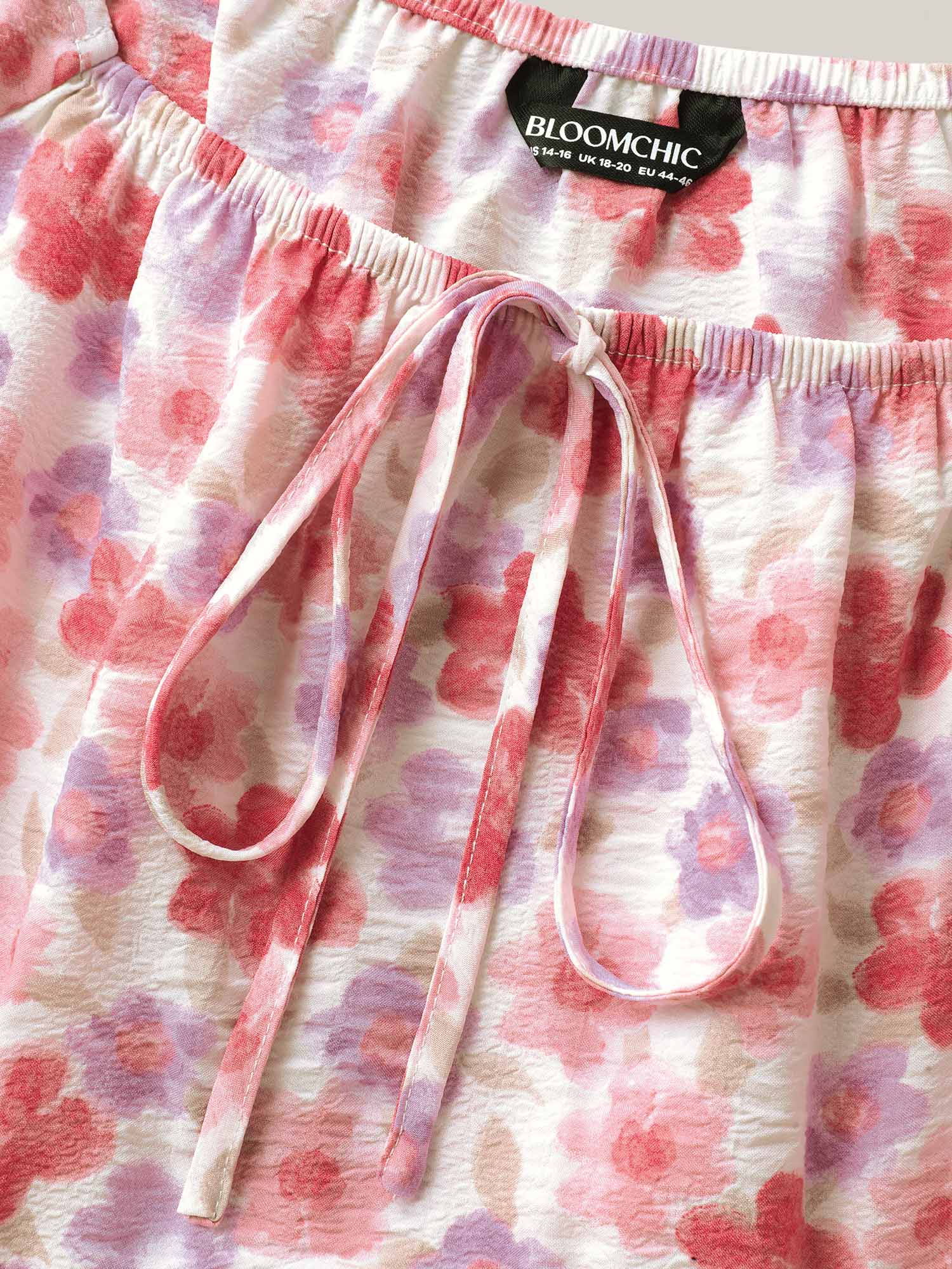 Floral Print Square Neck Tie Blouse