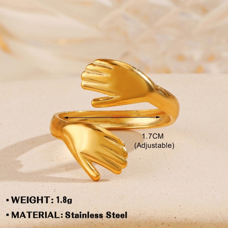 Minimalist Hand Heart Shape 304 Stainless Steel Plating Open Rings