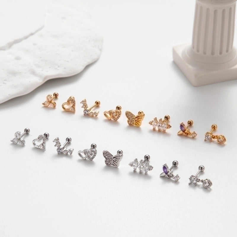1 Piece Ear Cartilage Rings & Studs Korean Style Heart Shape Butterfly Copper Plating Inlay Zircon