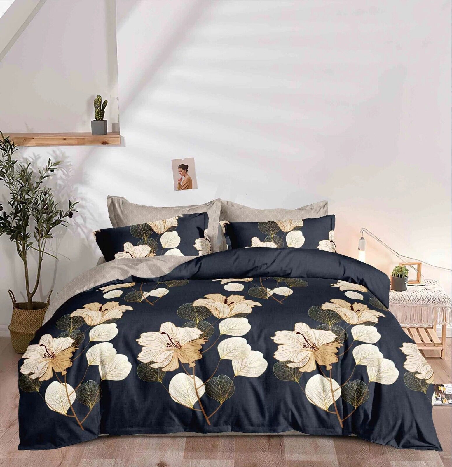 4 Pcs Complete Bedding Set With Fitted Bed Sheet Duvet Cover Single Double King