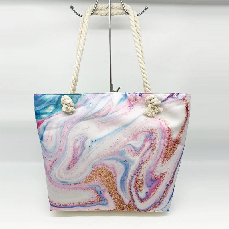 Women's Large Canvas Floral Elegant Streetwear Square Zipper Shoulder Bag