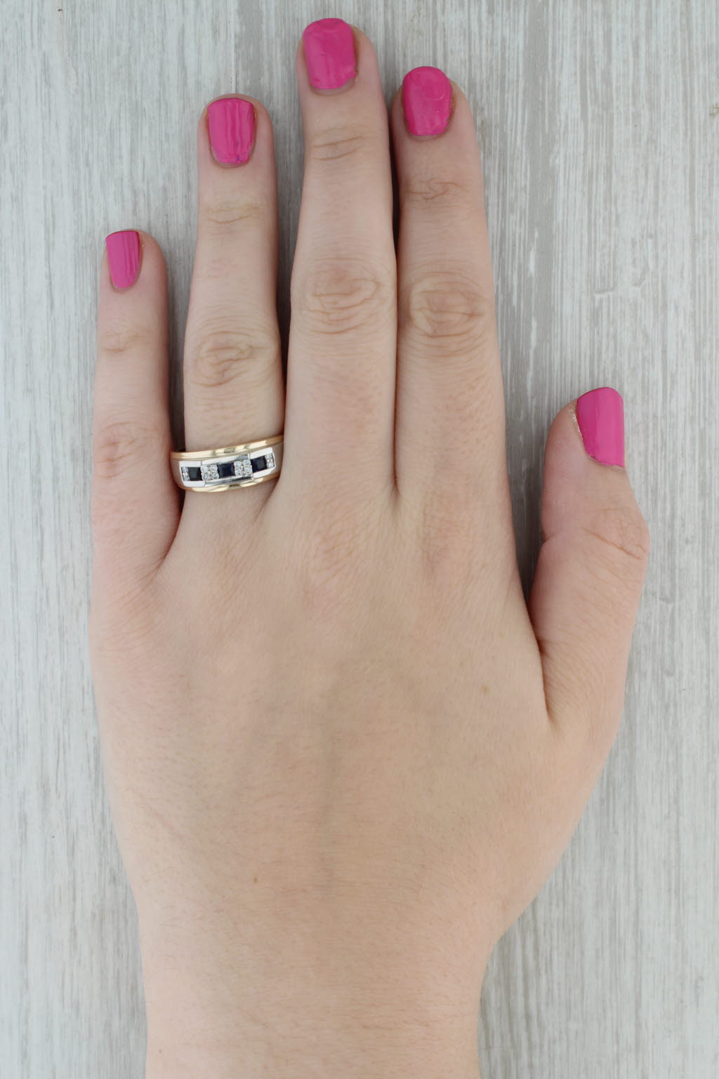 Lab Created Blue Sapphire Diamond Ring 10k Yellow Gold Size 10.5 Men's