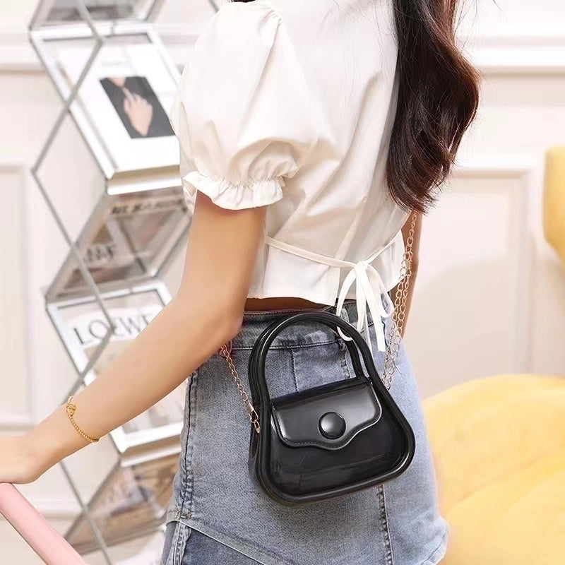 Women's Pvc Solid Color Cute Shell Flip Cover Jelly Bag