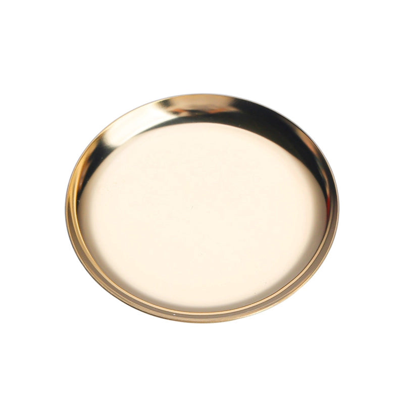 Luxury Metal Round Small Jewelry Tray Stainless Steel Storage Plate Dormitory Cosmetic Ornament Plate Decorative Item