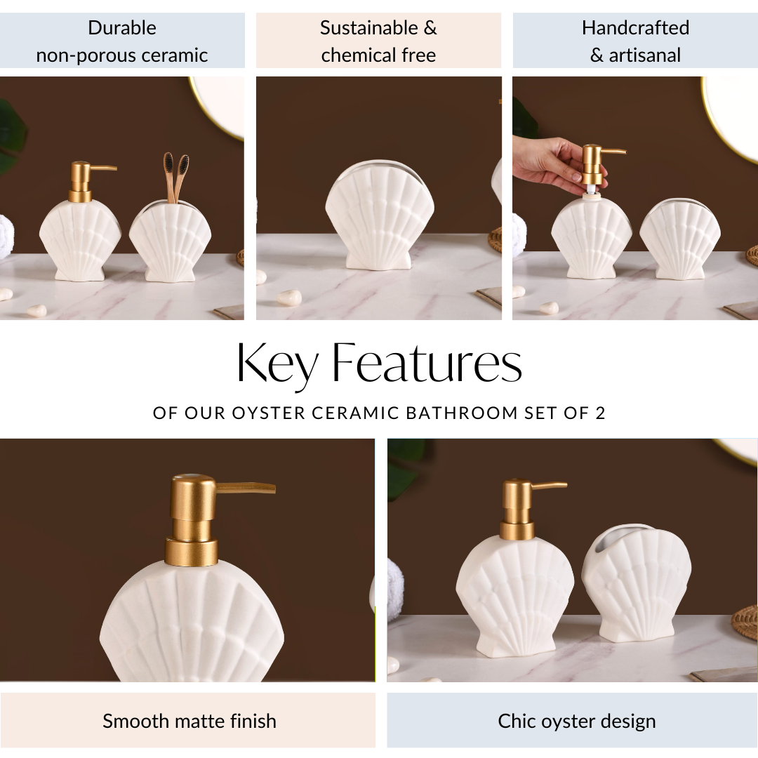 Shell Shaped Ceramic Bathroom Set Of 2 White