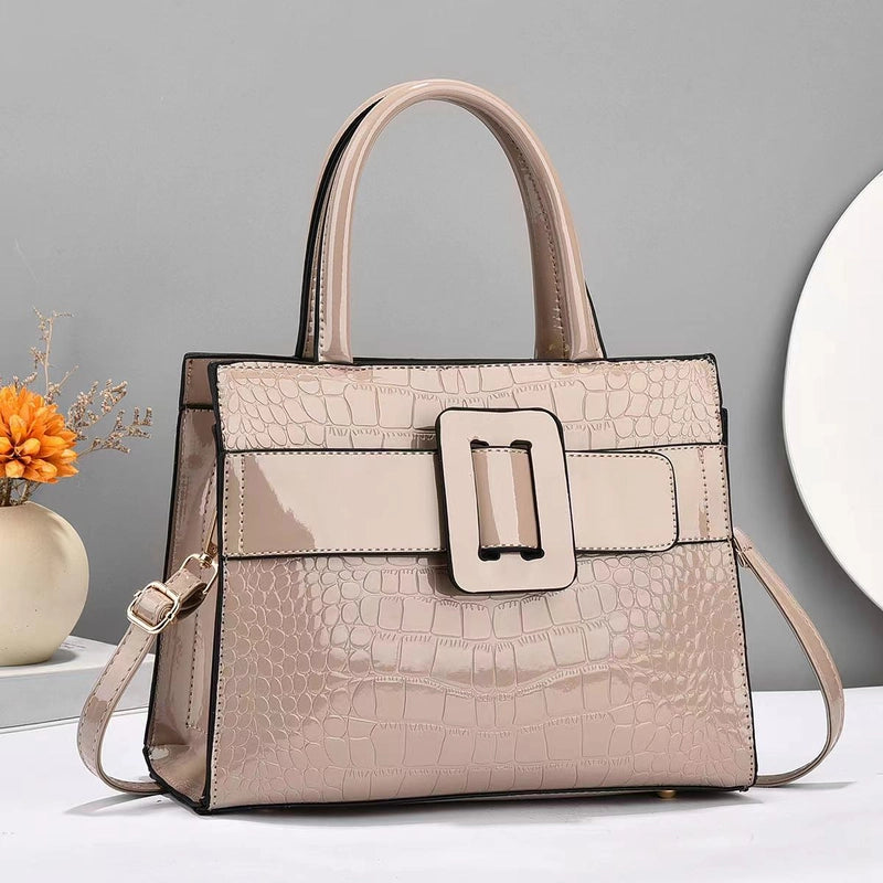Women's Large Pu Leather Solid Color Crocodile Vintage Style Classic Style Zipper Tote Bag