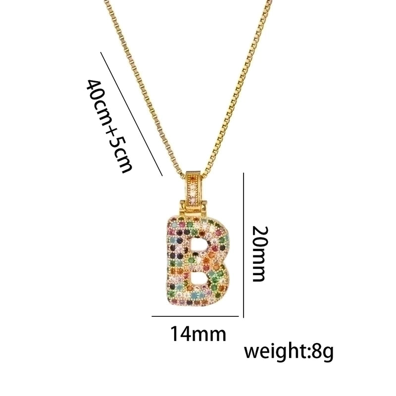 Titanium Steel 18K Gold Plated Minimalist Inlay Letter Zircon Pendant Necklace