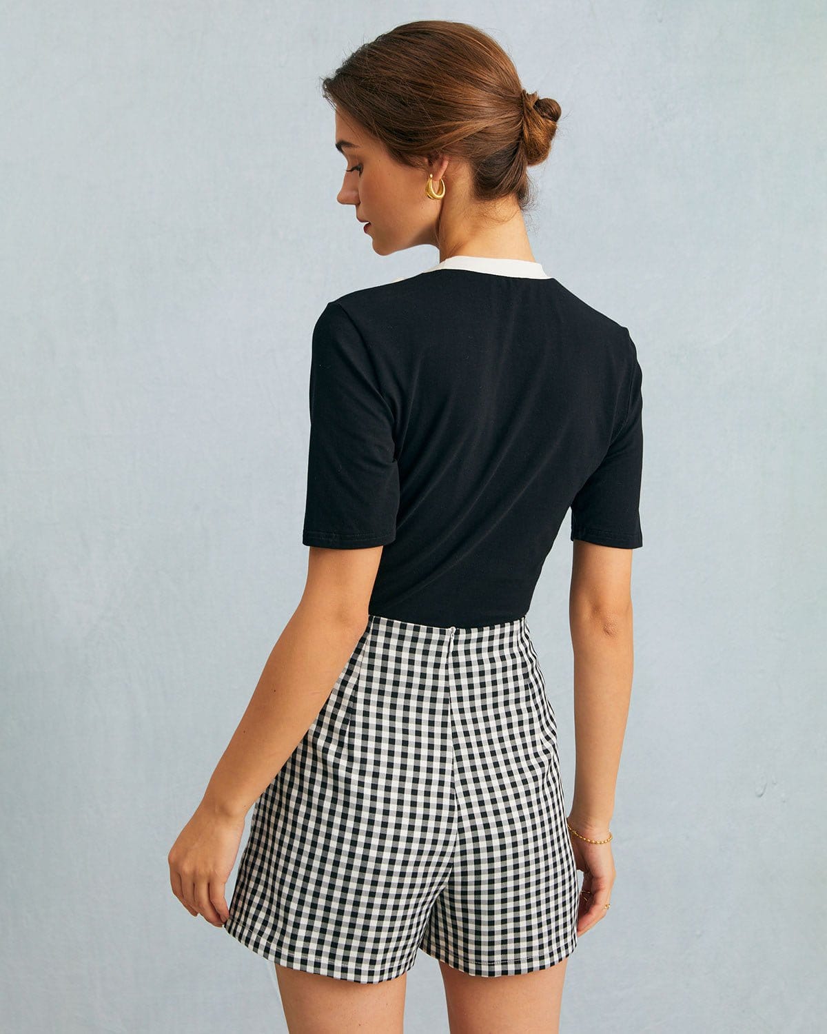 The Black High Waisted Plaid Button Mini Skort