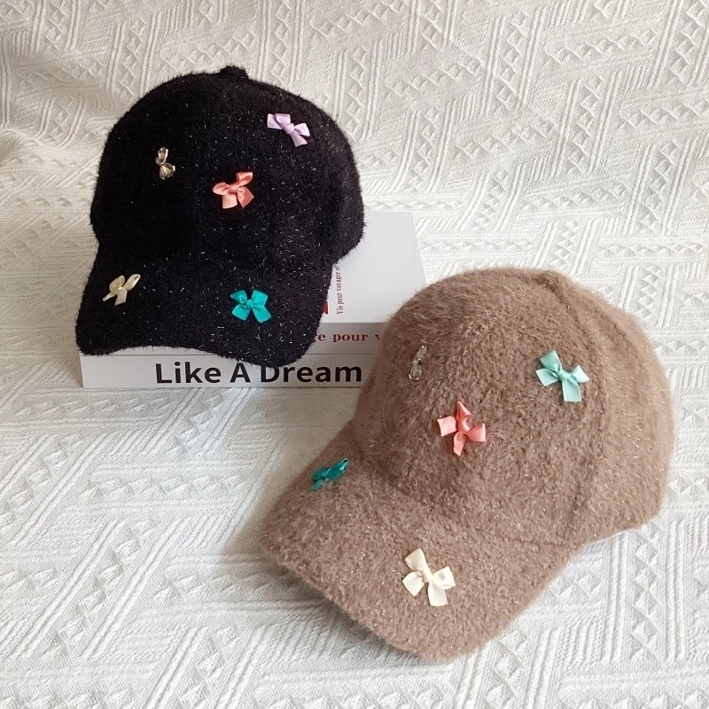 Women's Cute Sweet Solid Color Bow Knot Curved Eaves Baseball Cap