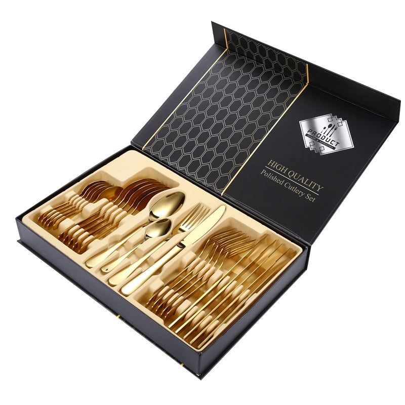 1010 Stainless Steel Tableware 24-piece Golden Steak Knife. Fork And Spoon Gift Box Western Tableware Suit