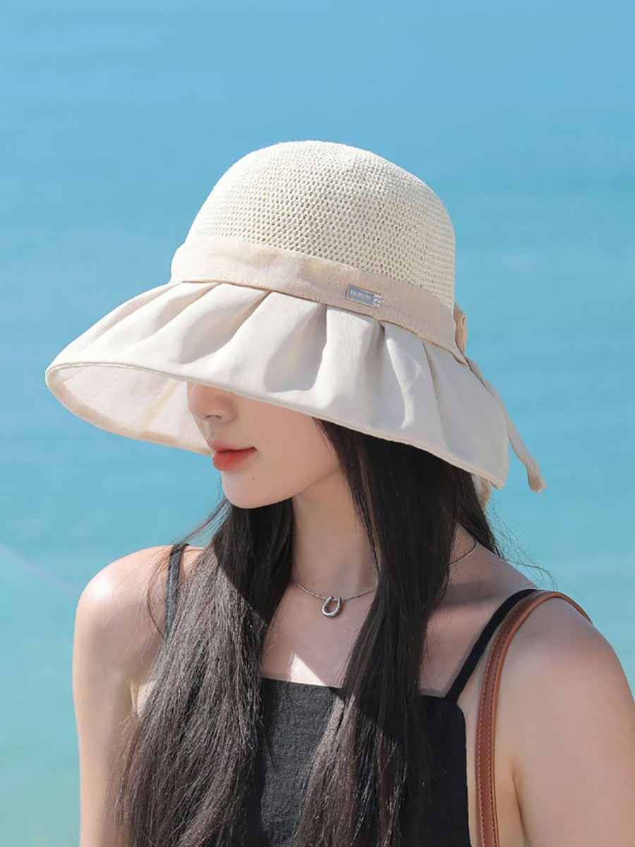 Women Casual Linen Straw Bowknot Sunproof Hat