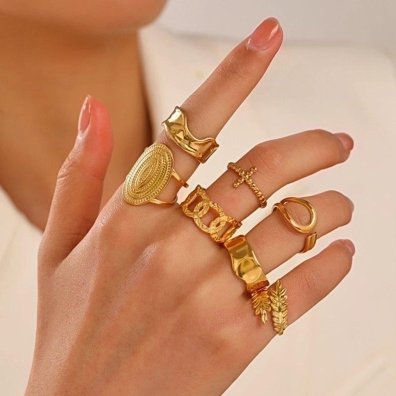 3 Pieces Basic Classic Style Geometric Leaf Stainless Steel Plating Open Rings
