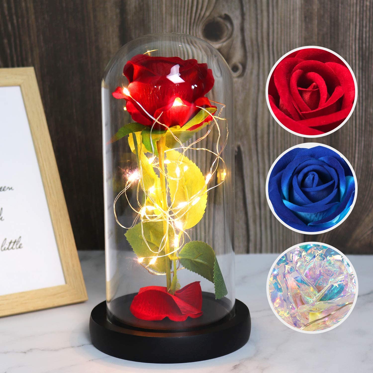 Rose That Lasts Forever in a Glass Dome with Led Lights.Gift for Mothers Day Valentine's Day Birthday Party Wedding Anniversary