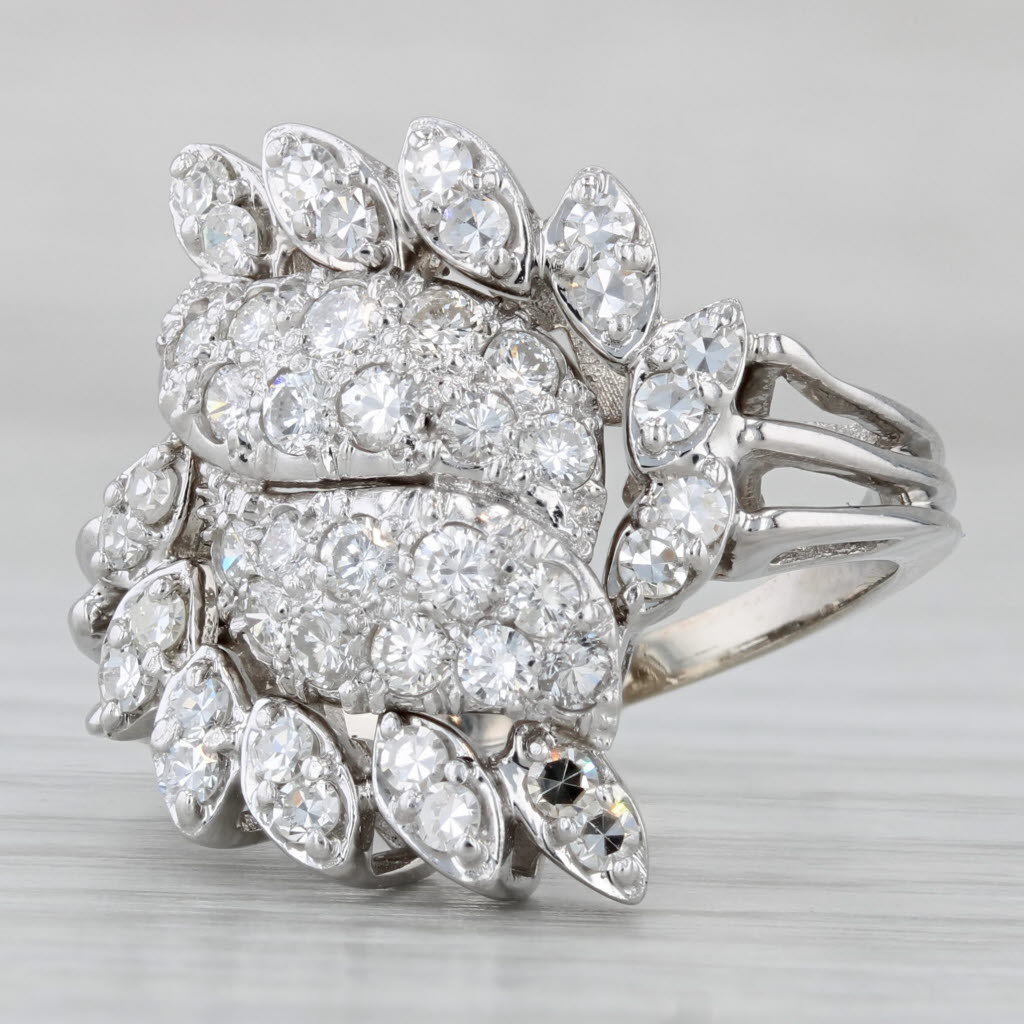 1.15ctw Pave Diamond Cluster Cocktail Ring 14k White Gold Size 7.75