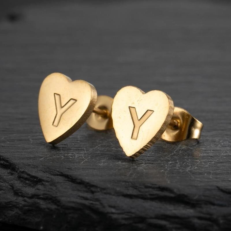 1 Pair Fashion Letter Heart Shape Plating 304 Stainless Steel 18K Gold Plated Ear Studs