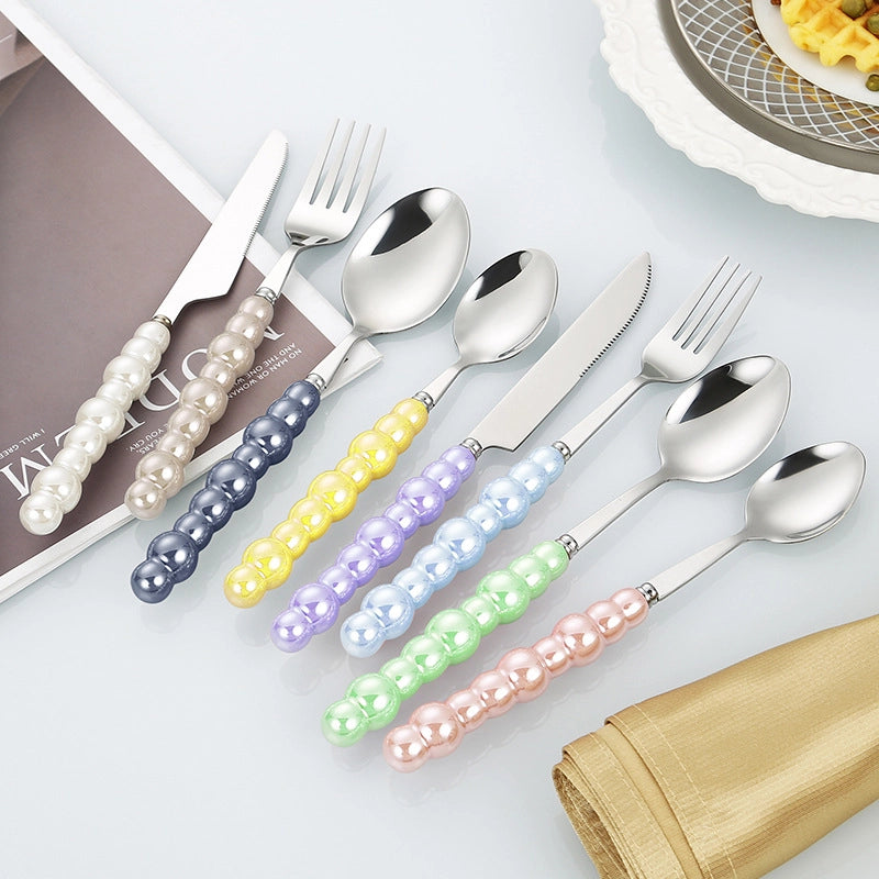 Ceramic Pearl Handle Stainless Steel Knife. Fork And Spoon Creative Light Luxury Western Food Hotel Steak Knife Dessert Spoon Tableware Suit
