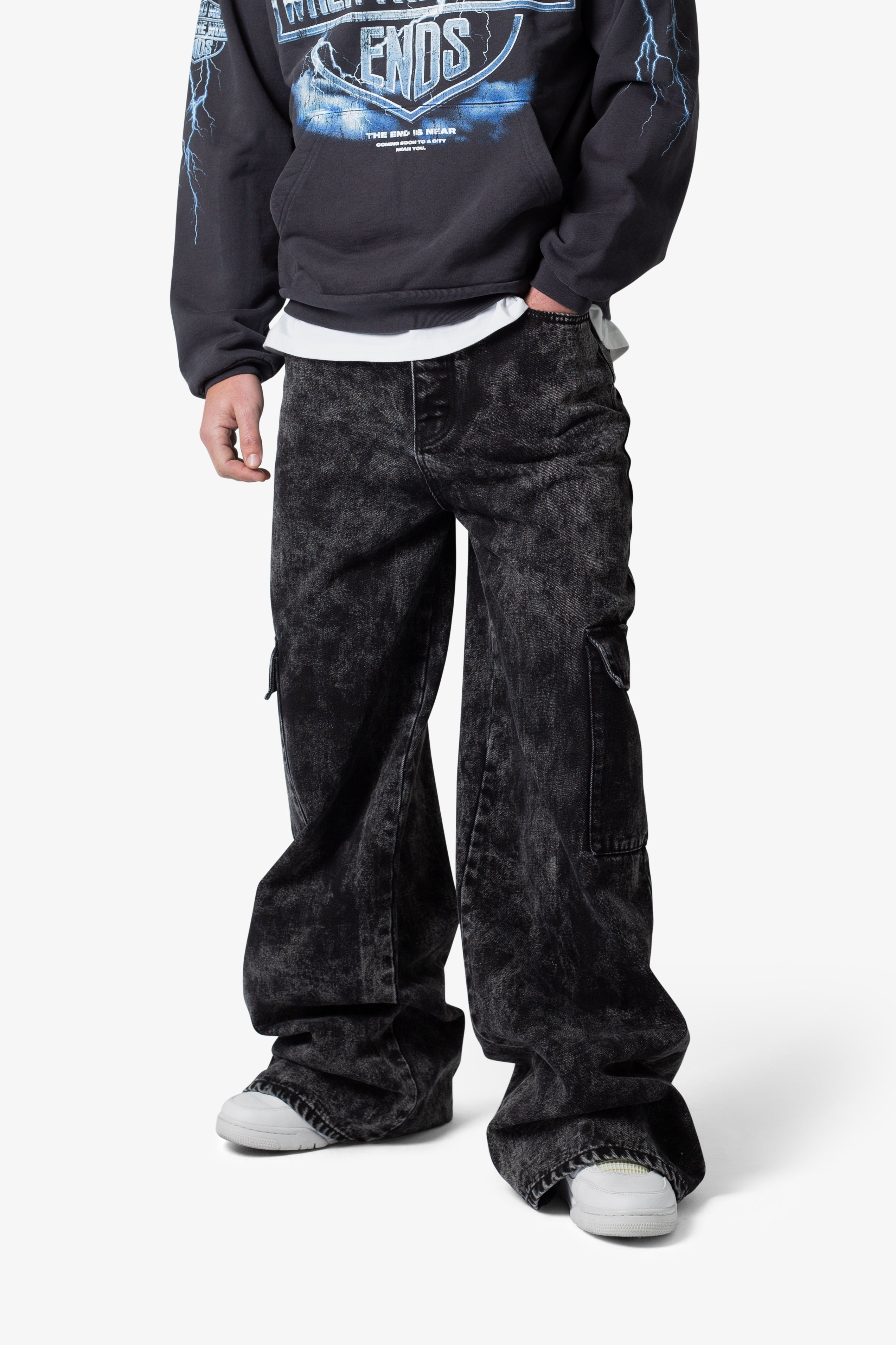 Void Baggy Cargo Denim - Washed Black