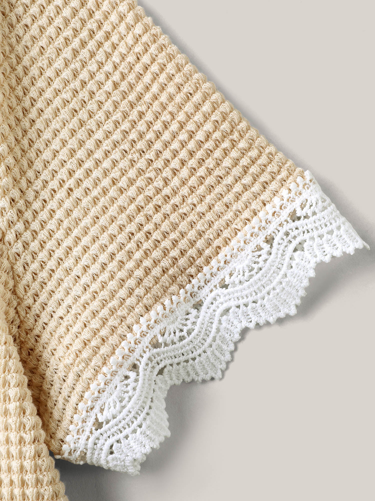 Sheer Waffle Textured Lace Trim T-Shirt