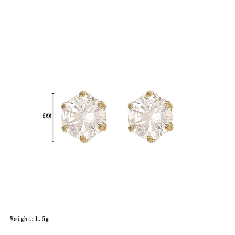1 Pair Minimalist Round Inlay 304 Stainless Steel Zircon White Gold Plated Gold Plated Ear Studs