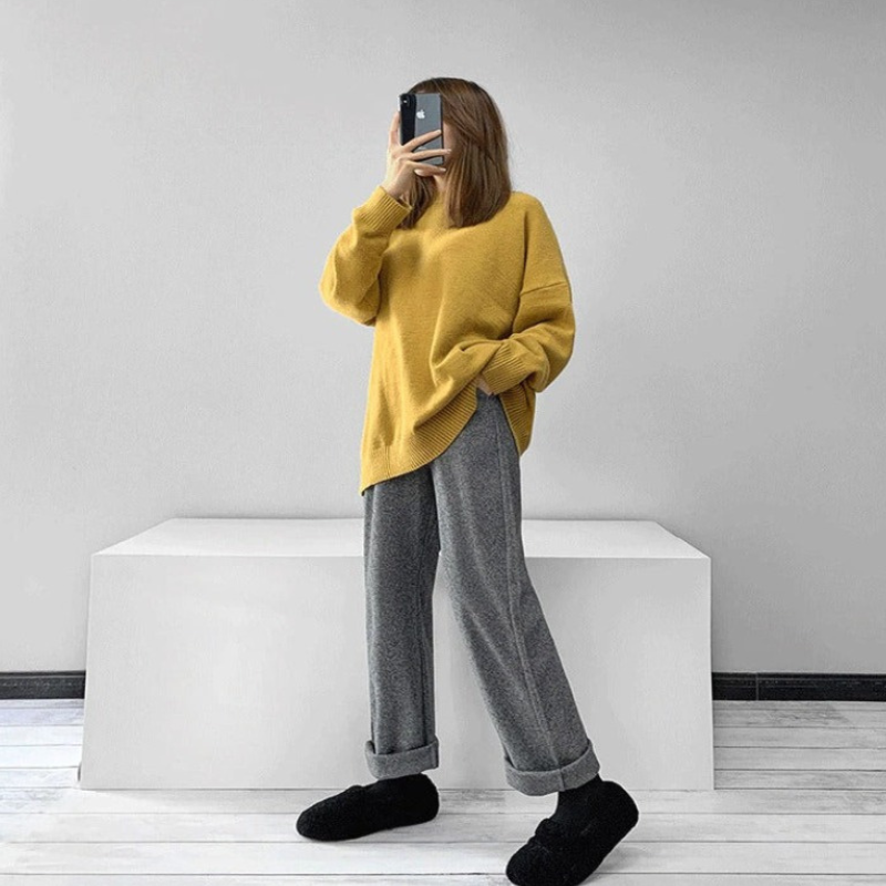 Knitted Straight Leg High Waist Loose Wide Woolen Pants