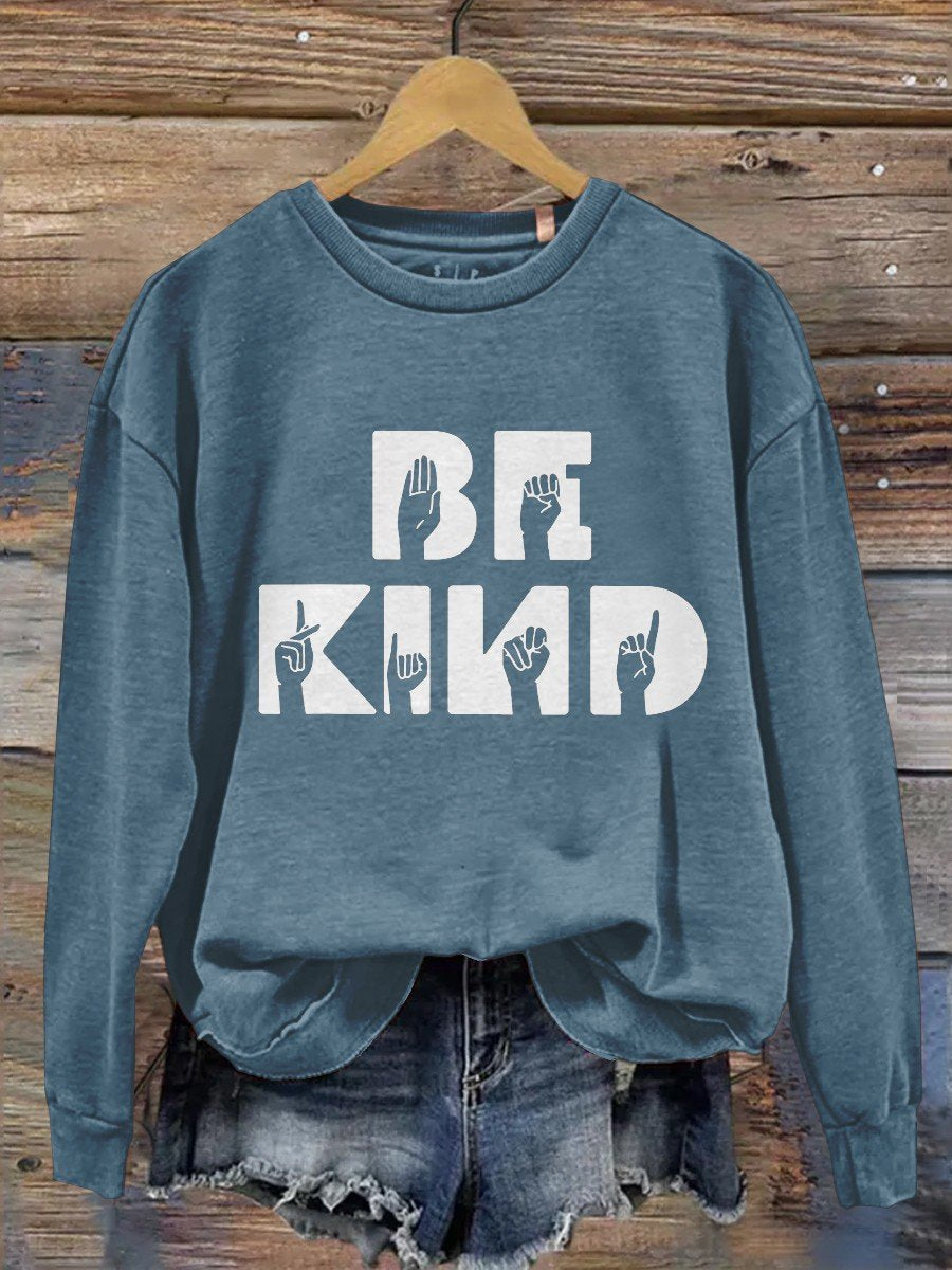 Be Kind Teacher Print Casual Long Sleeve Sweatshirt