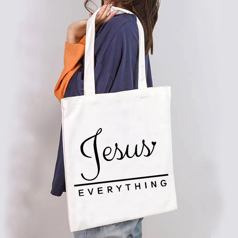 Unisex Large Canvas Letter Basic Classic Style Square Open Canvas Bag