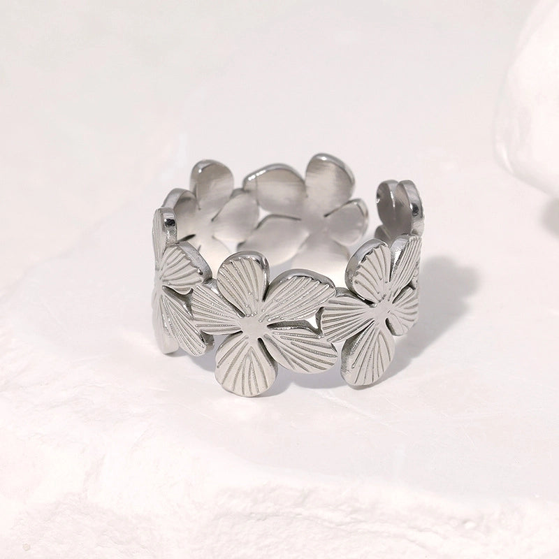 Casual Minimalist Geometric 304 Stainless Steel Hollow Out Inlay Open Rings